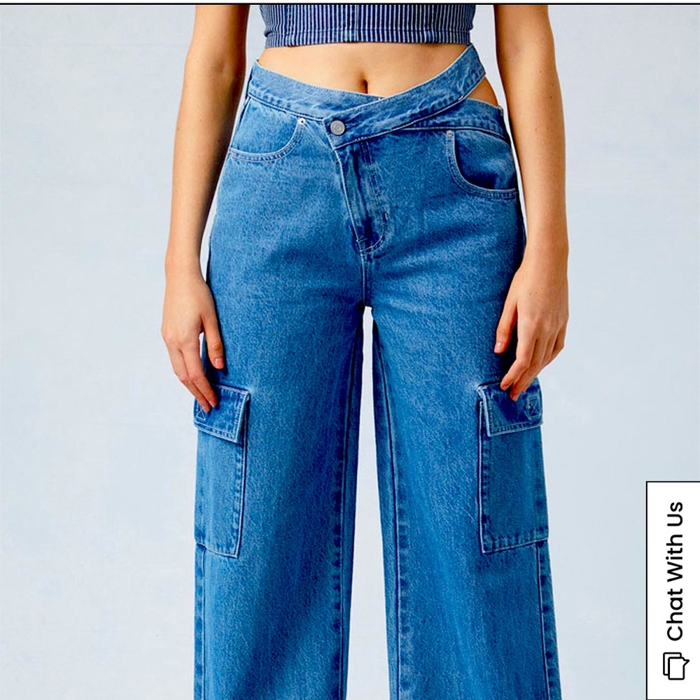 pac sun eco medium indigo asymmetrical mid rise baggy cargo